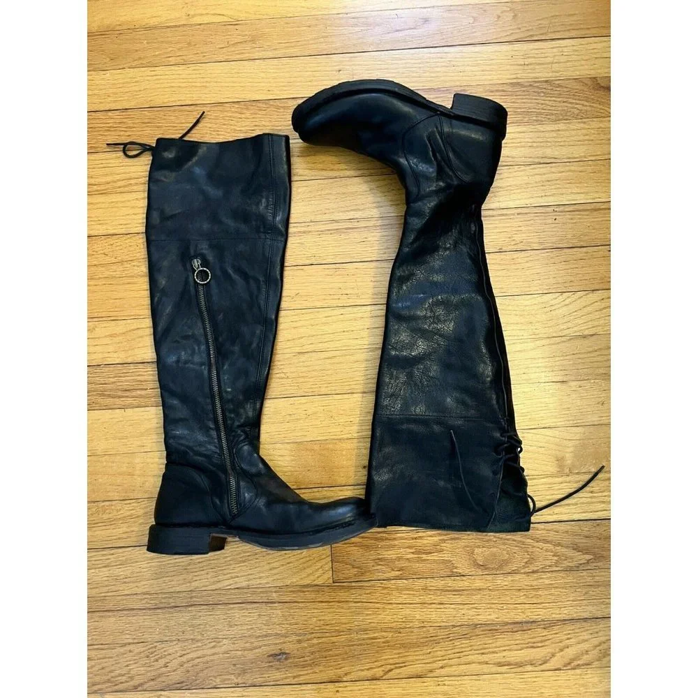 RARE Fiorentini + Baker Elena Tall OTK Fold Down Riding Boots 37.5 Black Leather